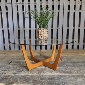 Glass Teak Legged Coffee Table