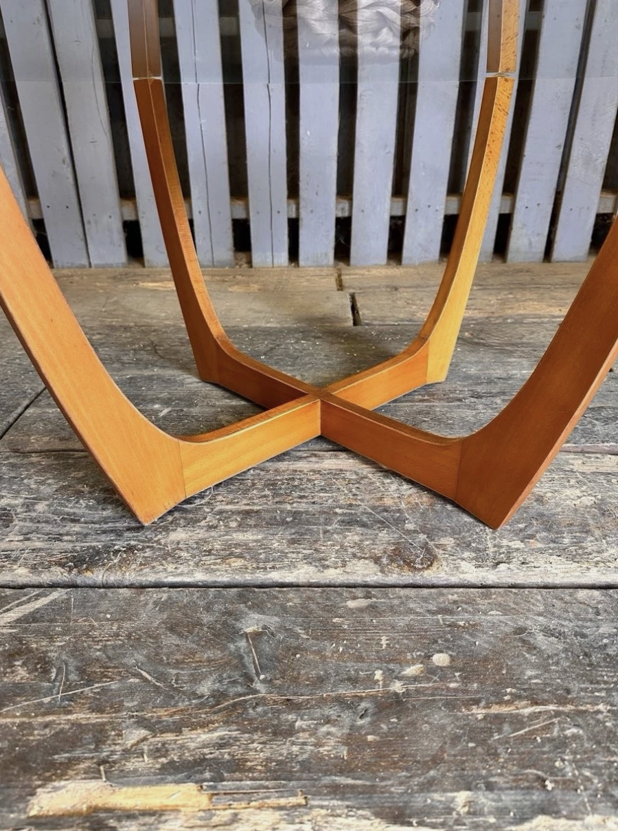 Glass Teak Legged Coffee Table - Image 3