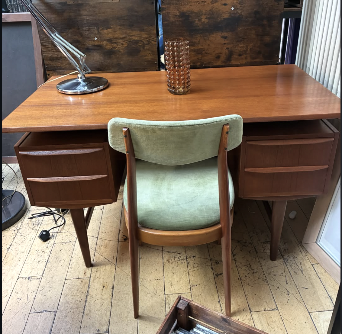Teak Desk / Sideboard + Chair